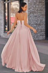 Pretty Sweetheart Strapless Sleeveless Prom Dresses Floor Length Pleats With Lace-Up Back