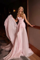 Romantic Pink Sweetheart Strapless Sleeveless Prom Dresses Sheath With Pleats
