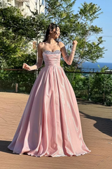 Charming Dusty Pink Sweetheart Strapless Sleeveless Satin Prom Dresses A-Line With Lace-Up Back