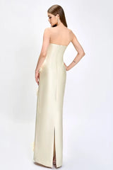 Glamorous Strapless Sleeveless Satin Prom Dresses Sheath With Zipper Flower
