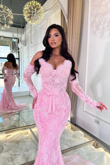 Glamorous Dusty Pink Sweetheart Strapless Sleeveless Lace Mermaid Prom Dresses Sheath With Lace-Up Back