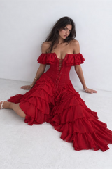 Dazzling Burgundy Off The Shoulder Chiffon Prom Dresses High Split With Pleats