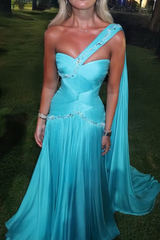 Timeless Blue Sweetheart Sleeveless Chiffon Prom Dresses Gem Floor Length With Zipper Pleats