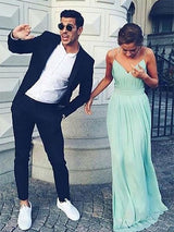 A-Line Spaghetti-Straps Sleeveless Long With Ruched Evening Dress Chiffon-ballbellauk