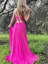 A-Line Spaghetti-Straps Sleeveless With Ruffles Evening Dress Chiffon-ballbellauk