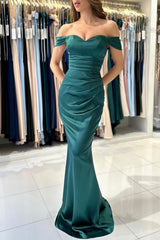 Amazing Classic Long Dark Green Off-the-shoulder Mermaid Sleeveless Evening Gown-ballbellauk