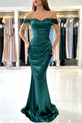 Amazing Classic Long Dark Green Off-the-shoulder Mermaid Sleeveless Evening Gown-ballbellauk