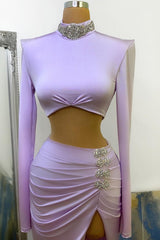 Amazing High Split Prom Dress Mermaid High Neck On Sale Long Sleeve-ballbellauk