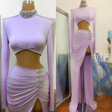 Amazing High Split Prom Dress Mermaid High Neck On Sale Long Sleeve-ballbellauk