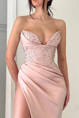 Amazing Peach V-neck Mermaid Evening Gown Long Classic Ball Dresses With Split Online-ballbellauk