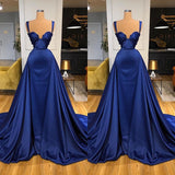 Amazing Royal Blue Straps Prom Dress Overskirt With Detachable Train Sweetheart-ballbellauk