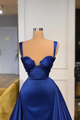 Amazing Royal Blue Straps Prom Dress Overskirt With Detachable Train Sweetheart-ballbellauk