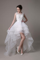 Asymmetrical Organza Wedding Dress High Low A-Line With Lace Beading Flower Exclusive-Ballbella