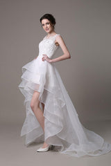 Asymmetrical Organza Wedding Dress High Low A-Line With Lace Beading Flower Exclusive-Ballbella