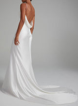 Backless Sheath Fitted Wedding Dresses Silk Like Satin-Ballbella