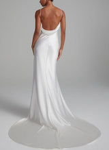 Backless Sheath Fitted Wedding Dresses Silk Like Satin-Ballbella