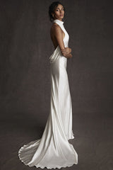 Beautiful Backless High Neck Mermaid Wedding Dress On Sale-ballbellauk