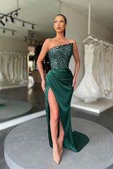 Beautiful Green Long Prom Dress With Split Sequins-ballbellauk
