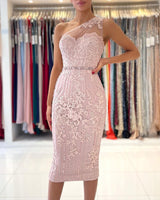 Beautiful Lace Sheath Prom Dress On Sale With Crystal One Shoulder-ballbellauk