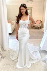 Beautiful Lace Wedding Dress Mermaid Long Bridal Gown Straps-ballbellauk