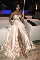 Beautiful Long Prom Dress Slit Ball Dresses Appliques Sweetheart-ballbellauk