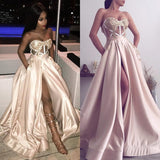 Beautiful Long Prom Dress Slit Ball Dresses Appliques Sweetheart-ballbellauk