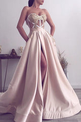 Beautiful Long Prom Dress Slit Ball Dresses Appliques Sweetheart-ballbellauk