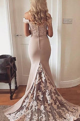 Beautiful Sleeveless Mermaid Off-the-Shoulder Elastic Woven Satin With Appliques Prom Dress-ballbellauk