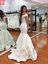 Beautiful Sleeveless Mermaid Off-the-Shoulder Satin Layers Prom Dress-ballbellauk