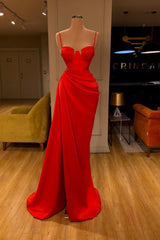 Beautiful Stunning Round Cup High split Red Prom Dress Spaghetti Strap-ballbellauk