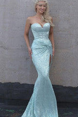 Beautiful Sweethear Sequin Sheath Long Prom Dress High-split-ballbellauk