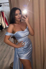 Beautiful Woven Satin Ruched Off-the-Shoulder Sleeveless Prom Dress-ballbellauk