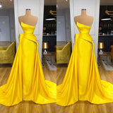 Bright Yellow Metallic Sequin Overskirt Prom Dress Strapless-ballbellauk
