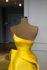 Bright Yellow Metallic Sequin Overskirt Prom Dress Strapless-ballbellauk