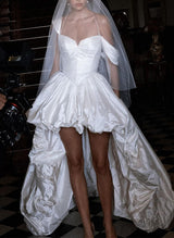 Charmeuse Wedding Dresses Chic A-line Elegant Sweetheart Sleeveless Court Train-Ballbella