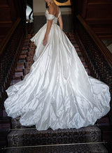 Charmeuse Wedding Dresses Chic A-line Elegant Sweetheart Sleeveless Court Train-Ballbella