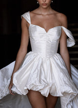 Charmeuse Wedding Dresses Chic A-line Elegant Sweetheart Sleeveless Court Train-Ballbella