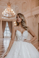 Charming Spaghetti-Straps Sleeveless Ball Gown Lace Bridal Gowns On Sale-ballbellauk