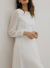 Chic A-line Scoop Neck Long Sleeves Chiffon Ankle-Length Wedding Dress Ruffle-Ballbella