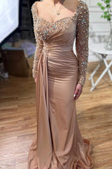 Chic Long Mermaid Beadings Prom Dresses With Long Sleevess-ballbellauk