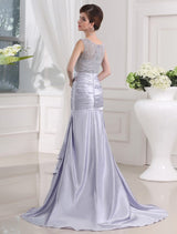 Chic Mermaid Beading Sleeveless Elastic Woven Satin Long Prom Dress-ballbellauk