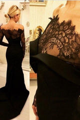Chic Mermaid Long Sleeves Off-the-Shoulder Lace Elastic Woven Elegant Evening Dress-ballbellauk