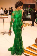 Chic Mermaid Long Sleeves With Appliques Elegant Evening Dress-ballbellauk