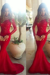 Chic Mermaid Off-the-Shoulder Long Sleeves Lace Elastic Woven Elegant Evening Dress-ballbellauk