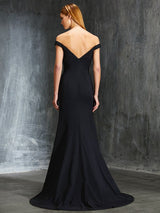 Chic Mermaid Off-the-Shoulder Sleeveless Ruffles Japanese Elegant Evening Dress-ballbellauk