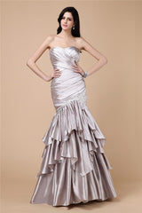 Chic Mermaid Strapless Sleeveless Pleats Long Elastic Woven Elegant Evening Dress-ballbellauk