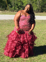 Chic Mermaid Sweetheart Beading Sleeveless Long Organza Plus Size Prom Dress-ballbellauk