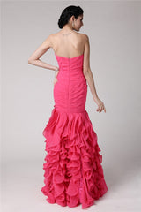 Chic Mermaid Sweetheart Beading Sleeveless Ruffles Long Evening Dress Chiffon-ballbellauk