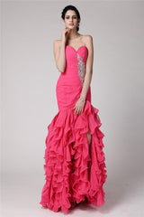 Chic Mermaid Sweetheart Beading Sleeveless Ruffles Long Evening Dress Chiffon-ballbellauk