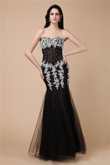 Chic Mermaid Sweetheart Beading Sleeveless With Appliques Long Net Elegant Evening Dress-ballbellauk